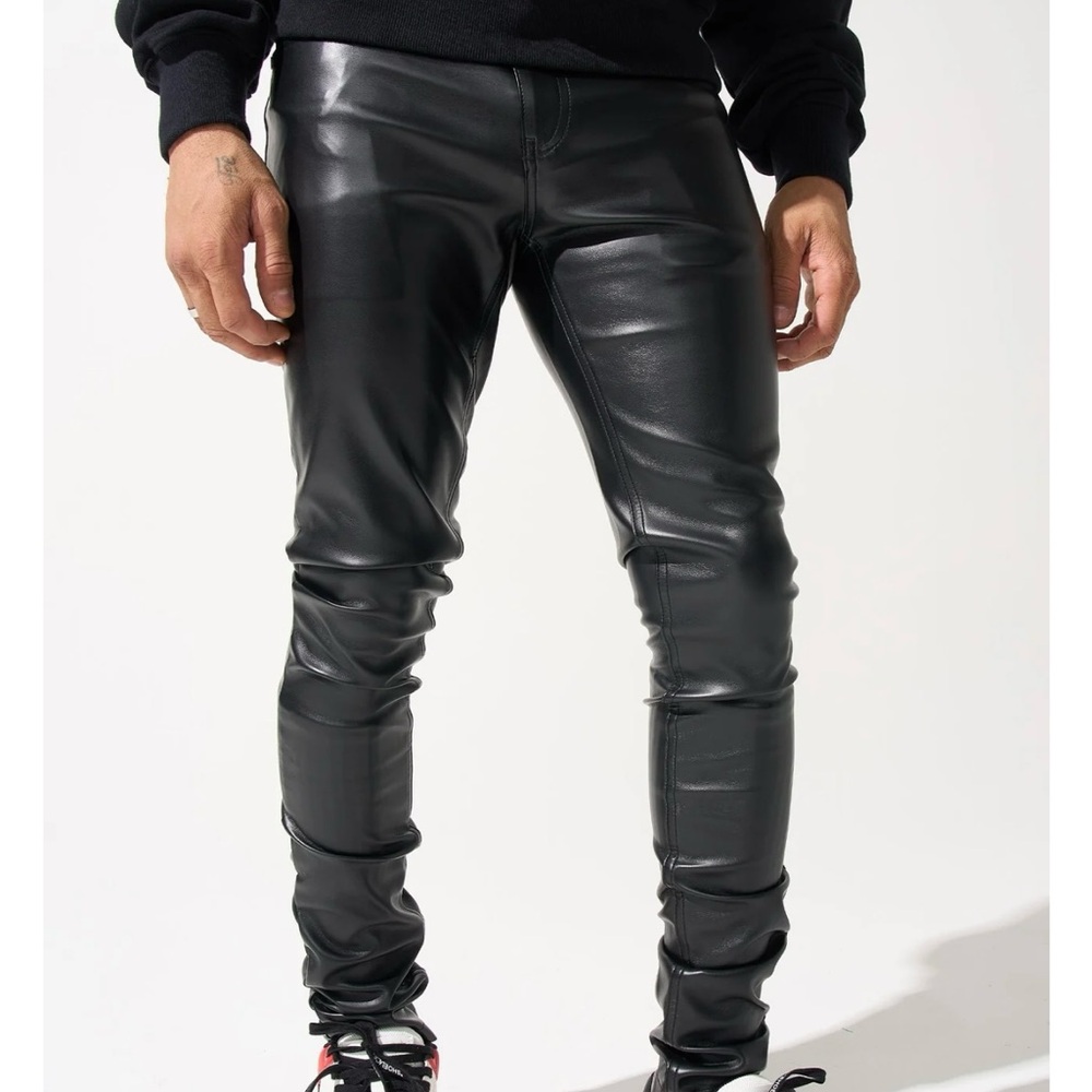 Men's Black Leather Jeans